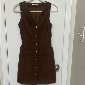 Mango Chocolate Brown Corduroy Mini Dress